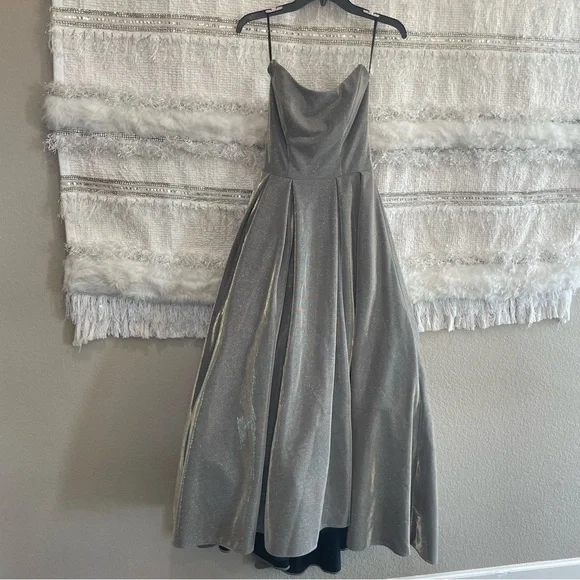 Betsy & Adam Womens Metallic Hi-Low Evening Dress - Picture 1 of 14